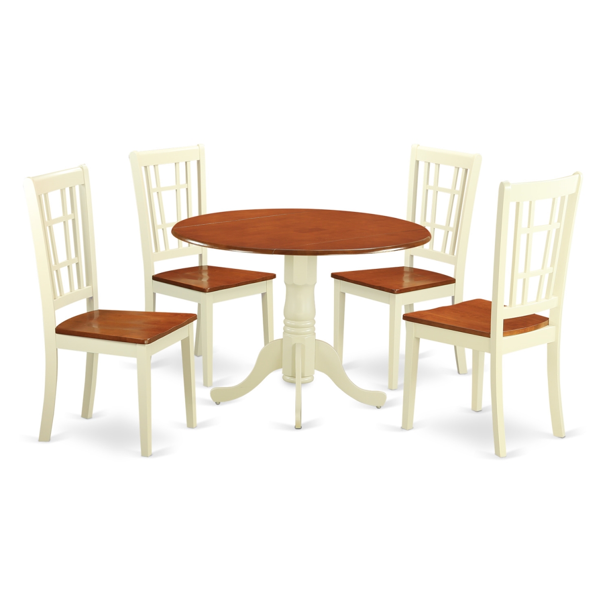 Picture of East West Furniture DLNI5-BMK-W Dining Room Sets with 4 Table & 4 Chairs, Buttermilk & Cherry - 5 Piece