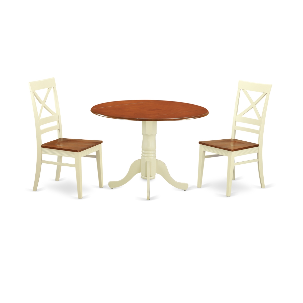Picture of East West Furniture DLQU3-BMK-W Dining Room Table Set with 2 Table & 2 Chairs, Buttermilk & Cherry - 3 Piece