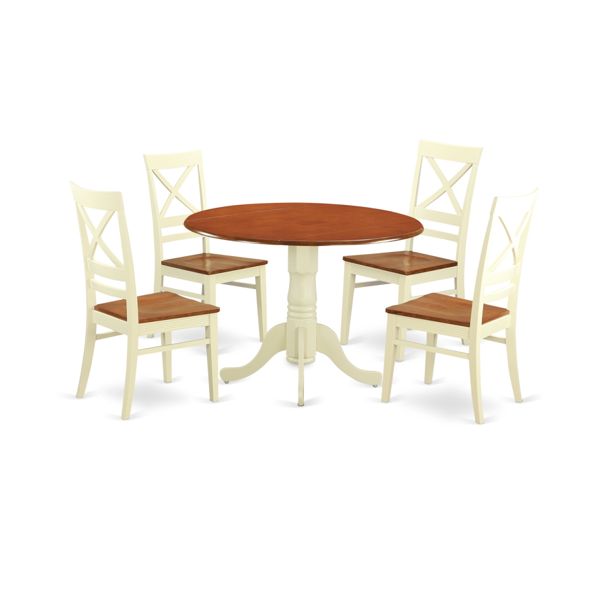 Picture of East West Furniture DLQU5-BMK-W Small Kitchen Table Set - Kitchen Table & 4 Chairs, Buttermilk & Cherry - 5 Piece