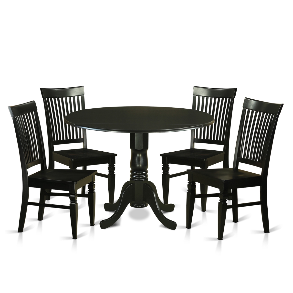 Wood Seat Small Kitchen Table Set - Table & 4 Chairs, Black - 5 Piece