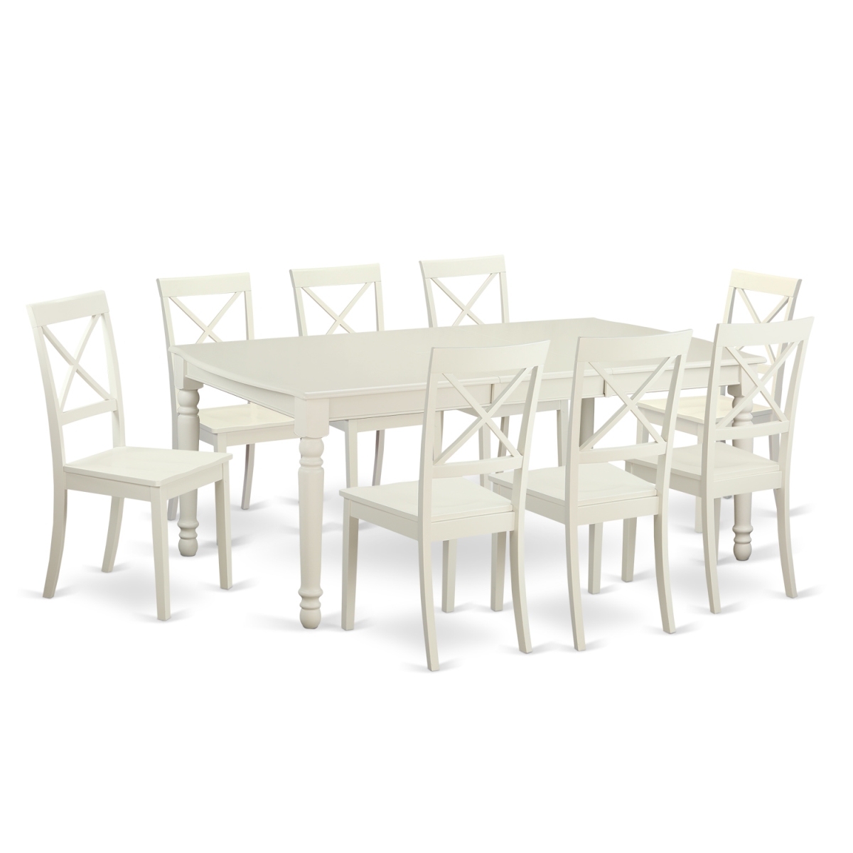 Dinette Table Set with 8 Dining Room Table & 8 Chairs - Linen White - 9 Piece