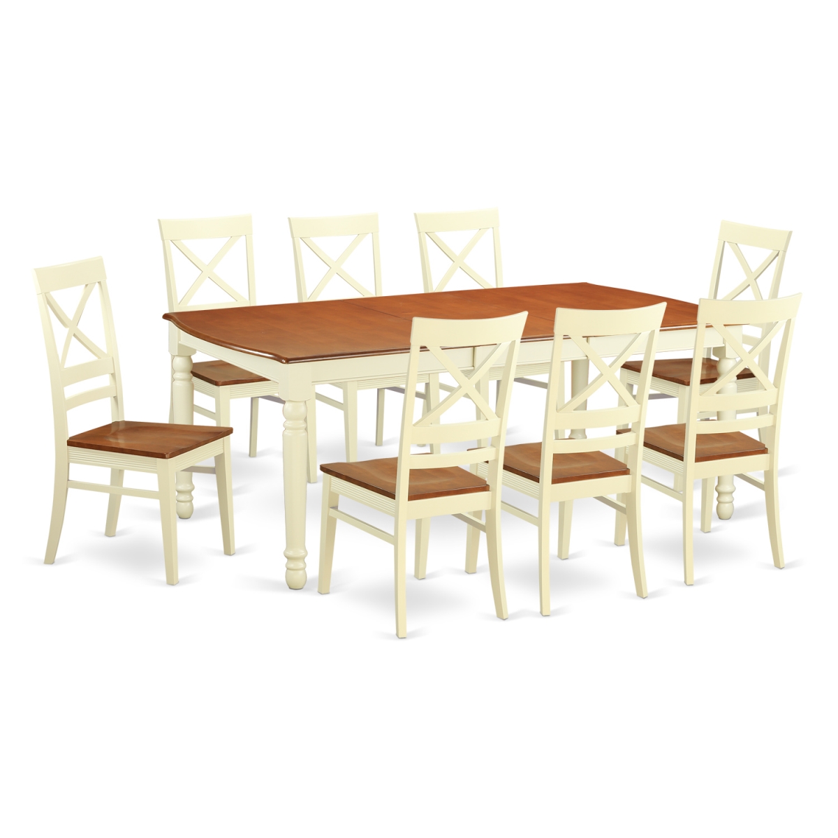 Wood Seat Dining Room Table Set - Table & 8 Chairs, Buttermilk & Cherry - 9 Piece