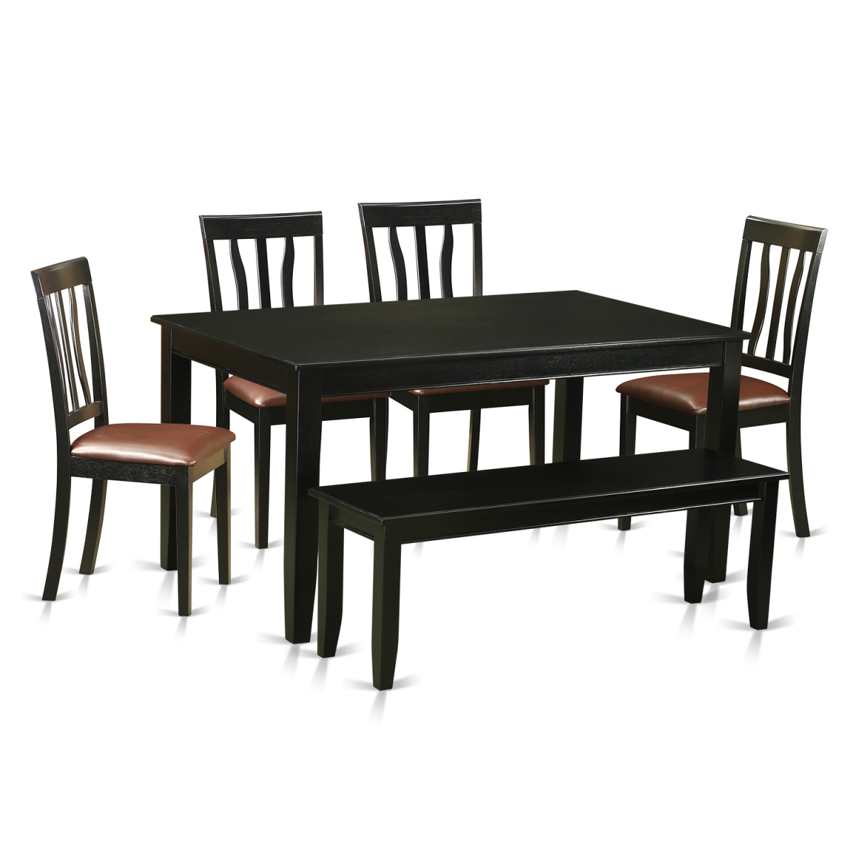Table Set - Table & 4 Chairs Plus a Bench, Black - 6 Piece
