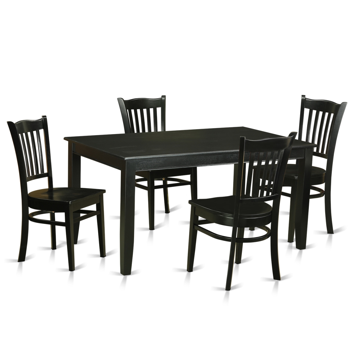 Wood Seat Dining Table Set - Table & 4 Chairs, Black - 5 Piece