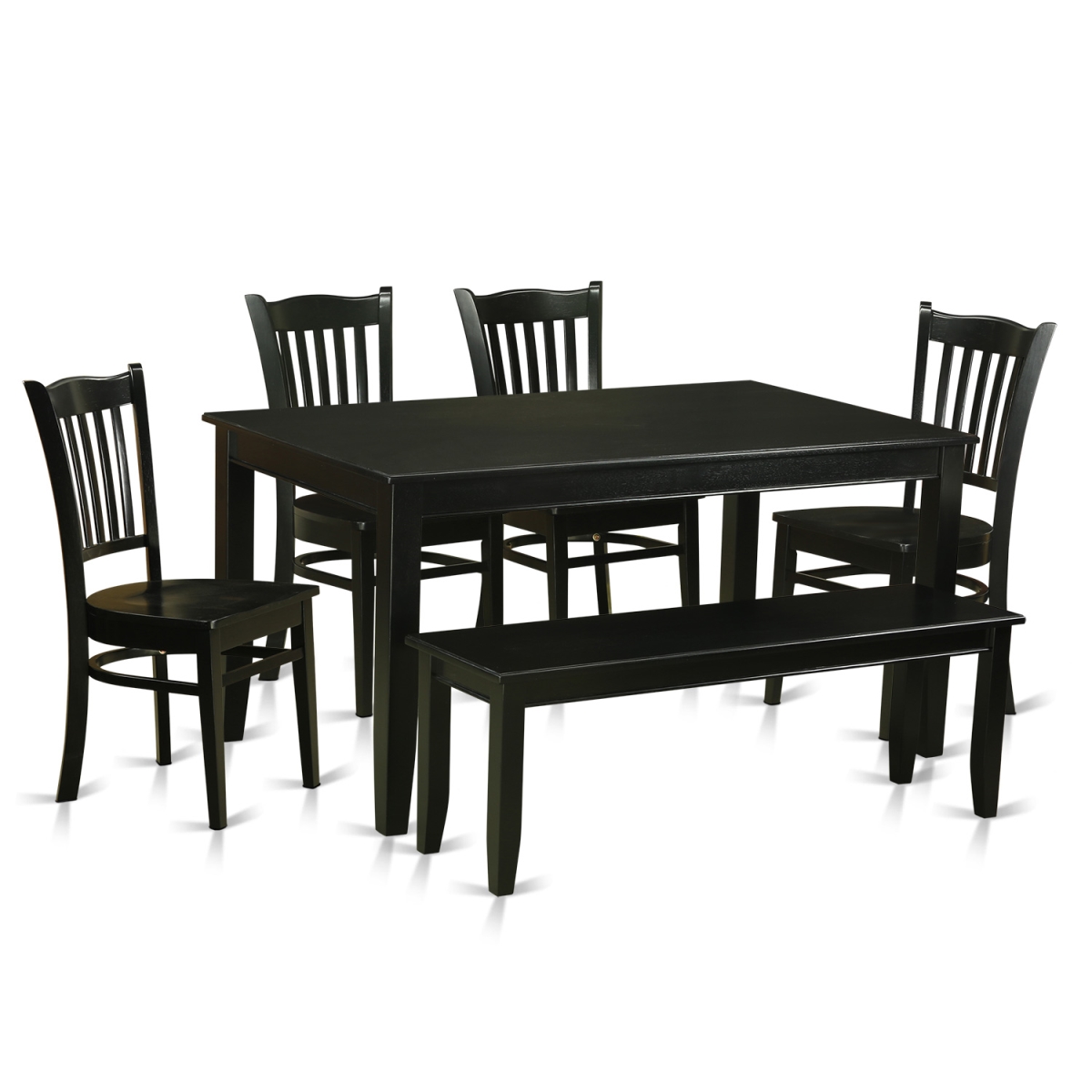 Dining Room Table Set - Kitchen Table & 4 Chairs & a Bench, Black - 6 Piece