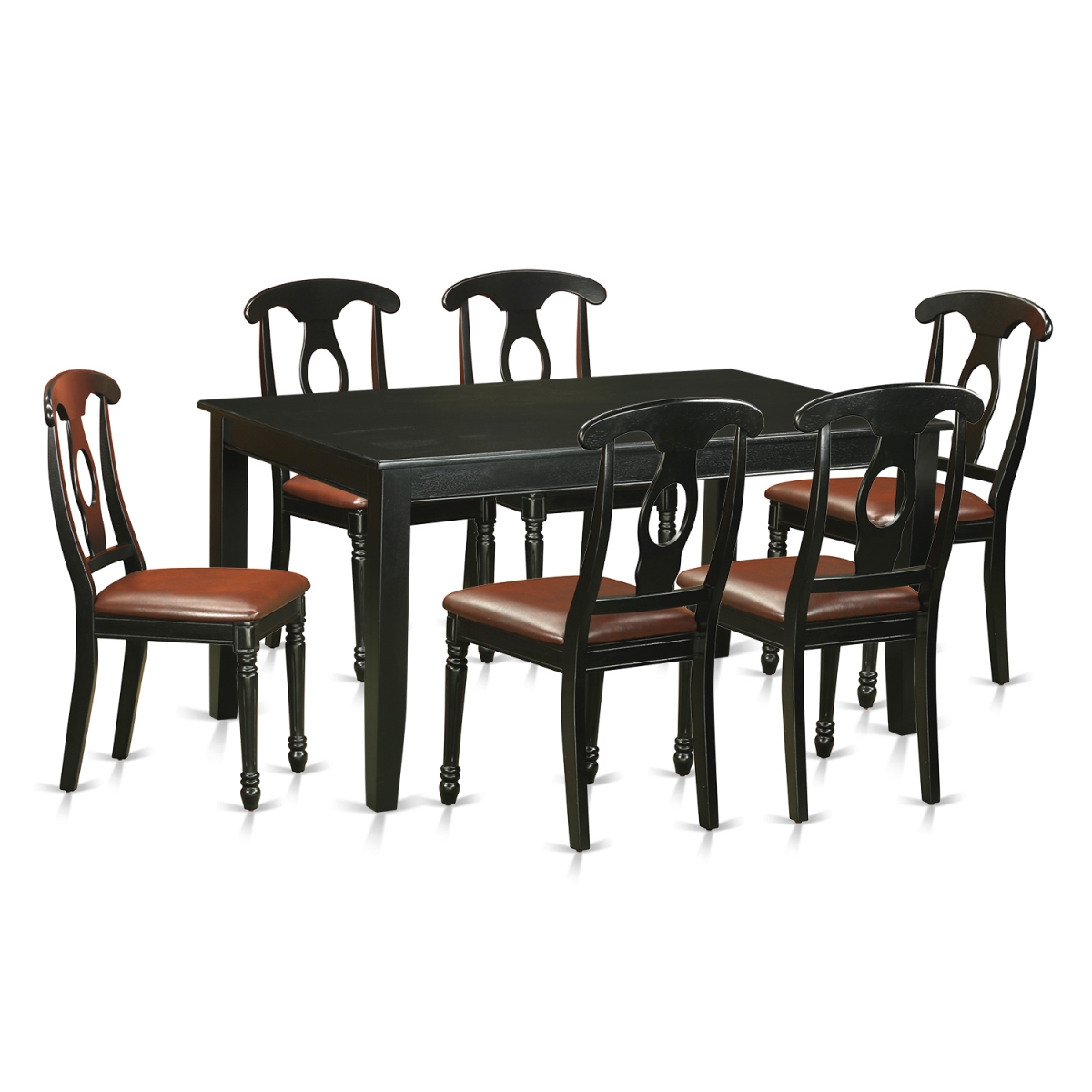 Faux Leather Dining Room Sets - Small Kitchen Table & 6 Chair, Black - 7 Piece
