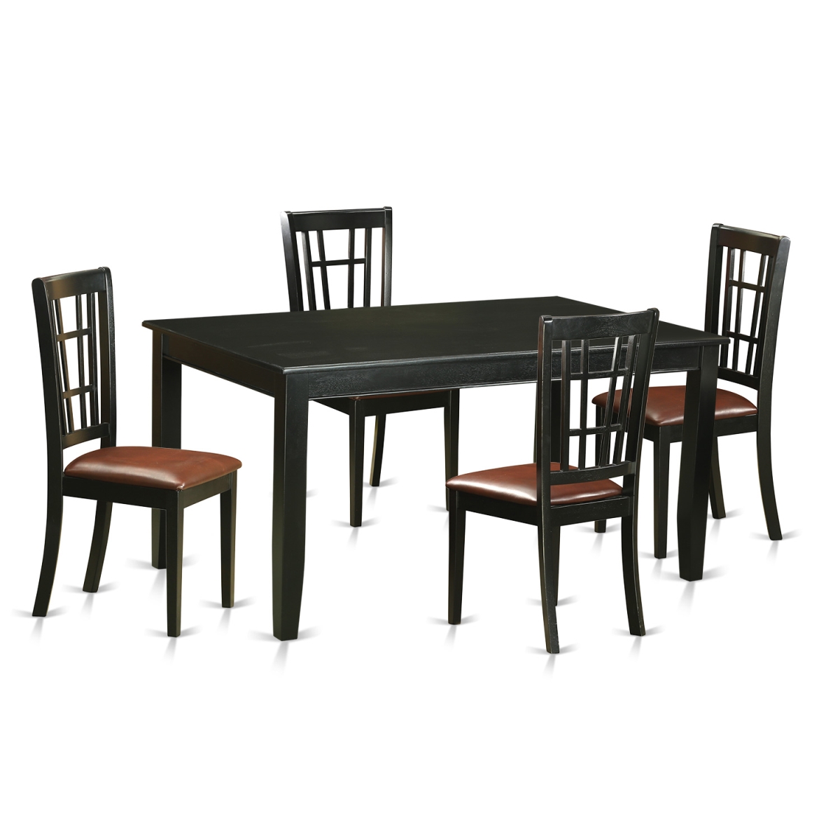 Table & Chair Set with 4 Table & 4 Chairs, Black - 5 Piece