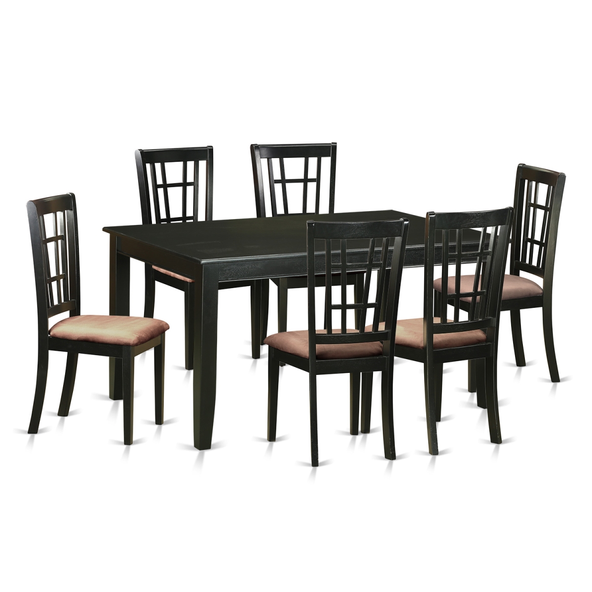 Microfiber Dining Room Table Set - Kitchen Table & 6 Chairs, Black - 7 Piece