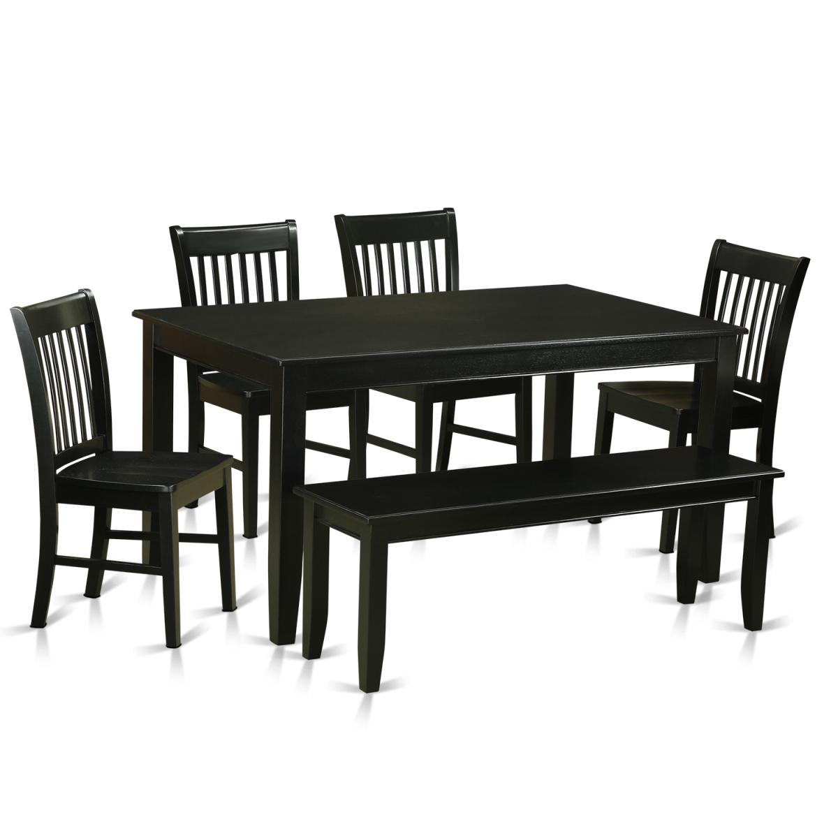 Wood Seat Dining Room Set - Table & 4 Chairs & Also a Bench, Black - 6 Piece