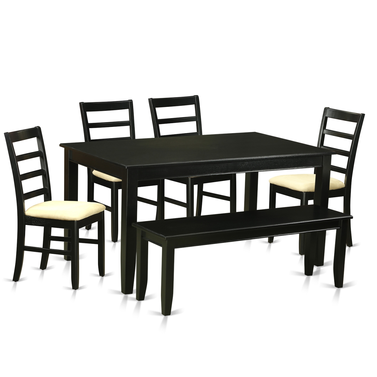 Microfiber Dining Room Set - Table & 4 Chairs & Also a Bench, Black - 6 Piece