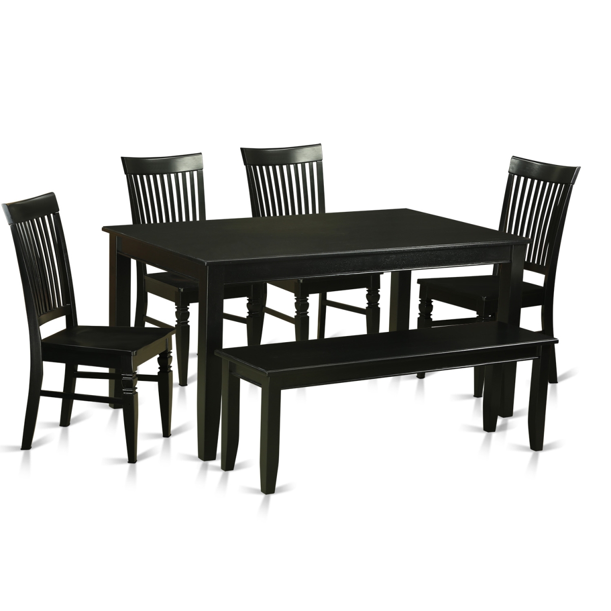 Wood Seat Kitchen Table Set - Table & 4 Chairs Coupled with a Bench, Black - 6 Piece