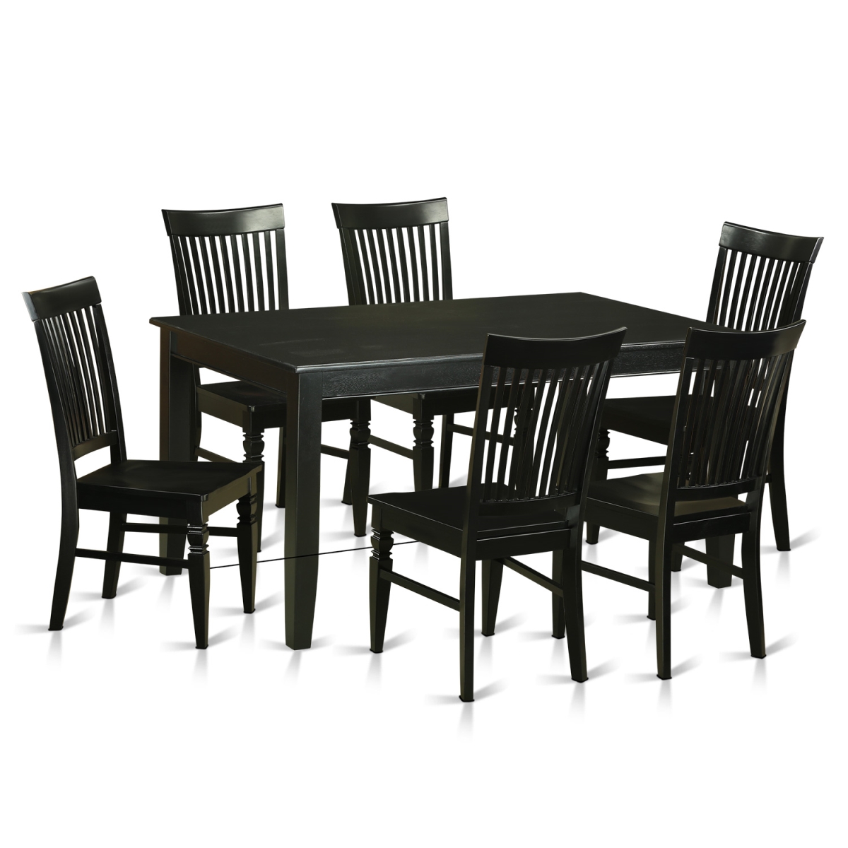 Wood Seat Dining Room Sets - Small Kitchen Table & 6 Chairs, Black - 7 Piece