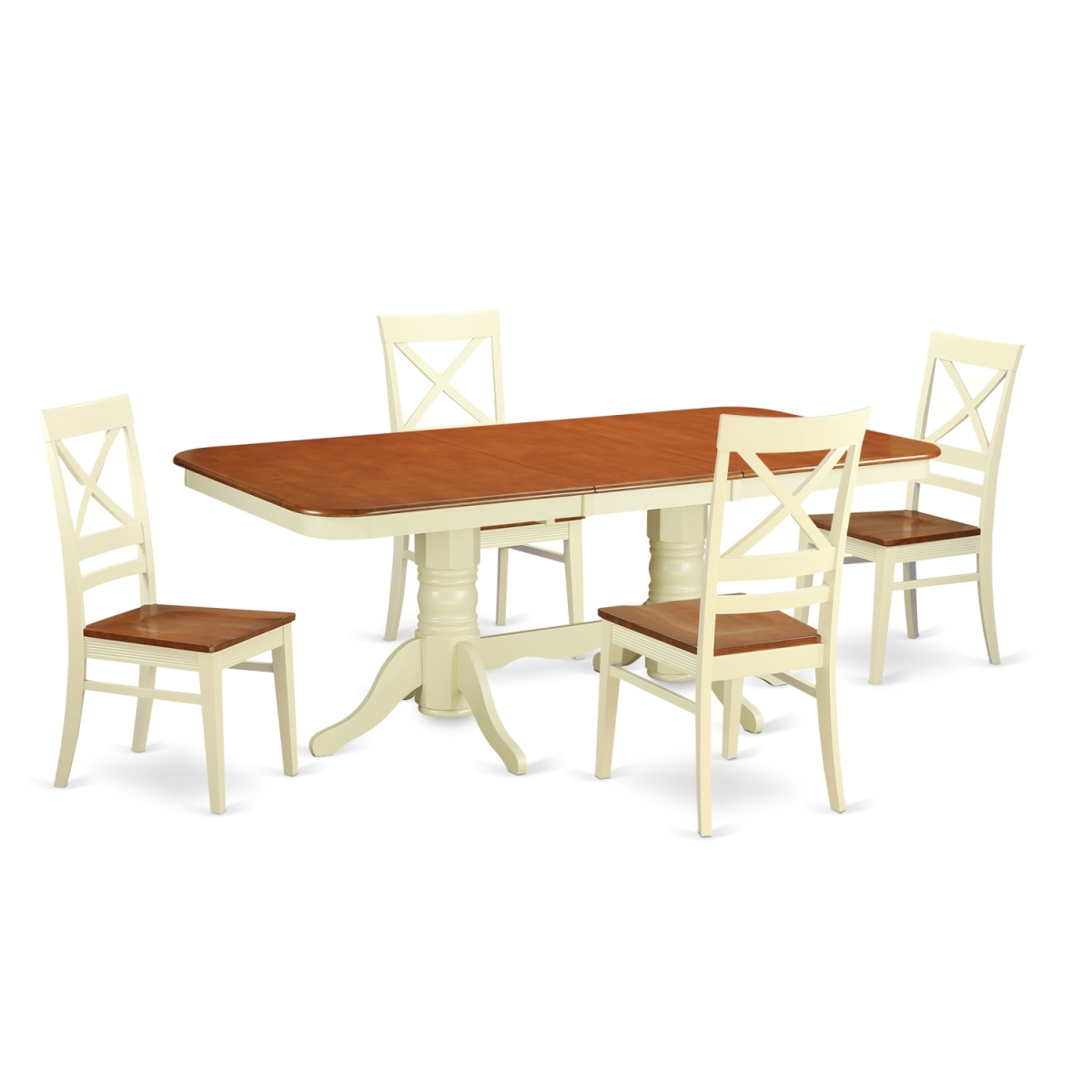 Solid Rubberwood 5-piece Dining Set with Napolean Table and Four Quincy Chairs - Contemporary Buttermilk and Cherry Finish -  East West Furniture, NAQU5-WHI-W