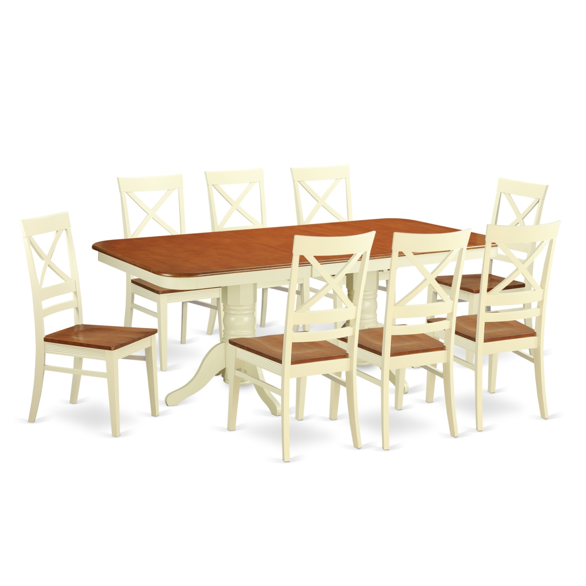 NAQU9-WHI-W Dining Table Set with 8 Table & 8 Chairs, Buttermilk & Cherry - 9 Piece -  East West Furniture
