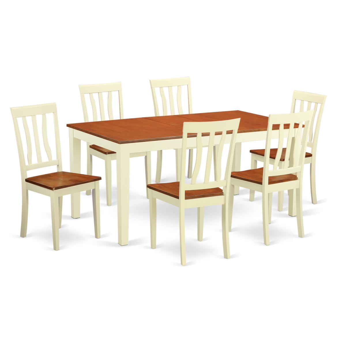 Dinette Table Set - Dining Room Table & 6 Chairs, Buttermilk & Cherry - 7 Piece