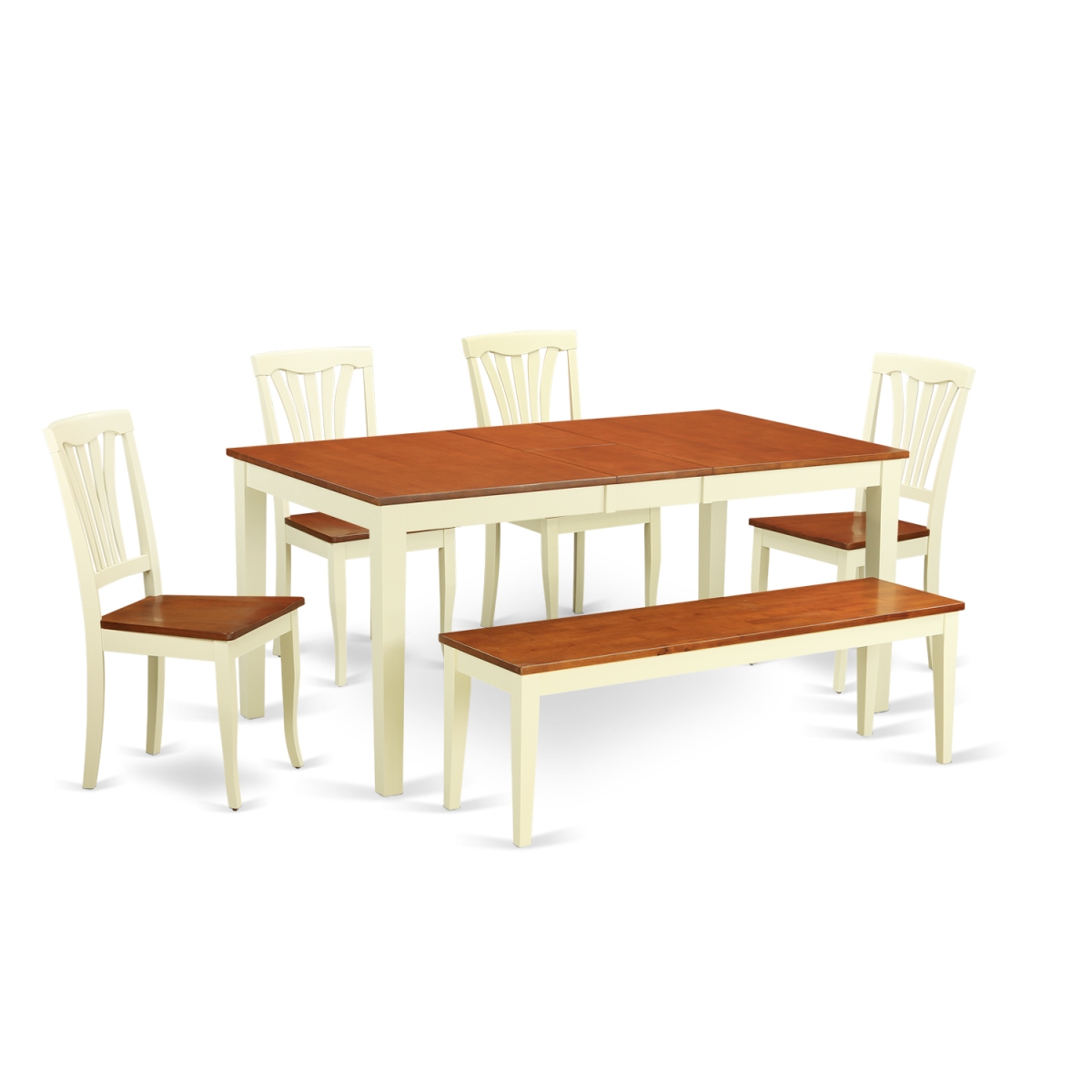 Dining Room Set - Kitchen Table & 4 Chairs Along with a Bench, Buttermilk & Cherry - 6 Piece