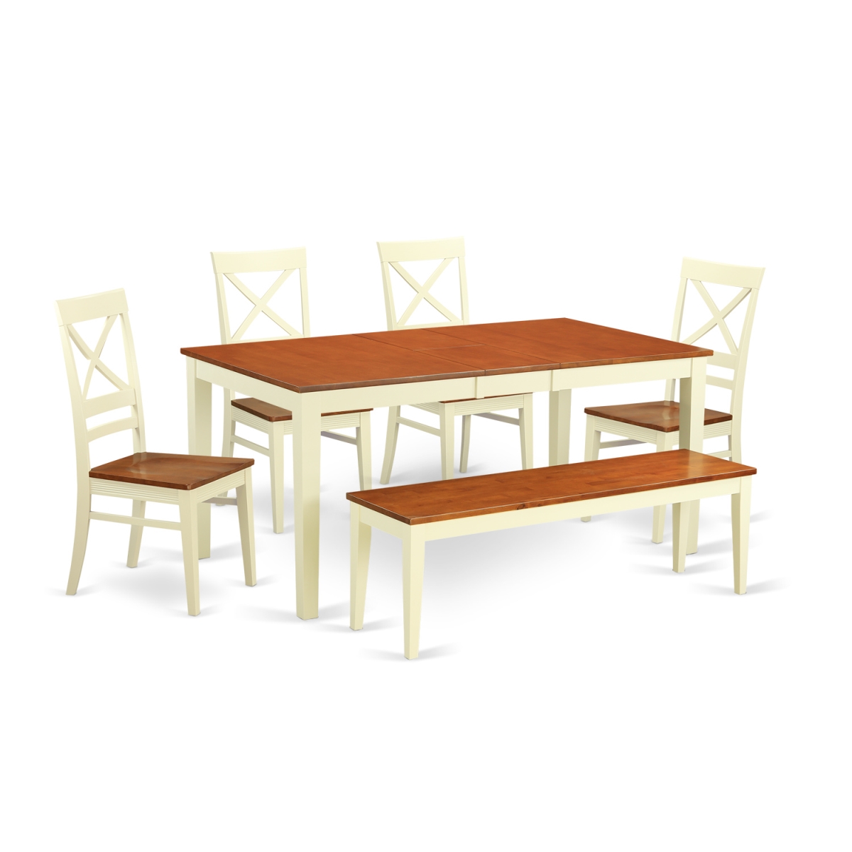 Dinette Set - Table & 4 Chairs Plus a Bench, Buttermilk & Cherry - 6 Piece