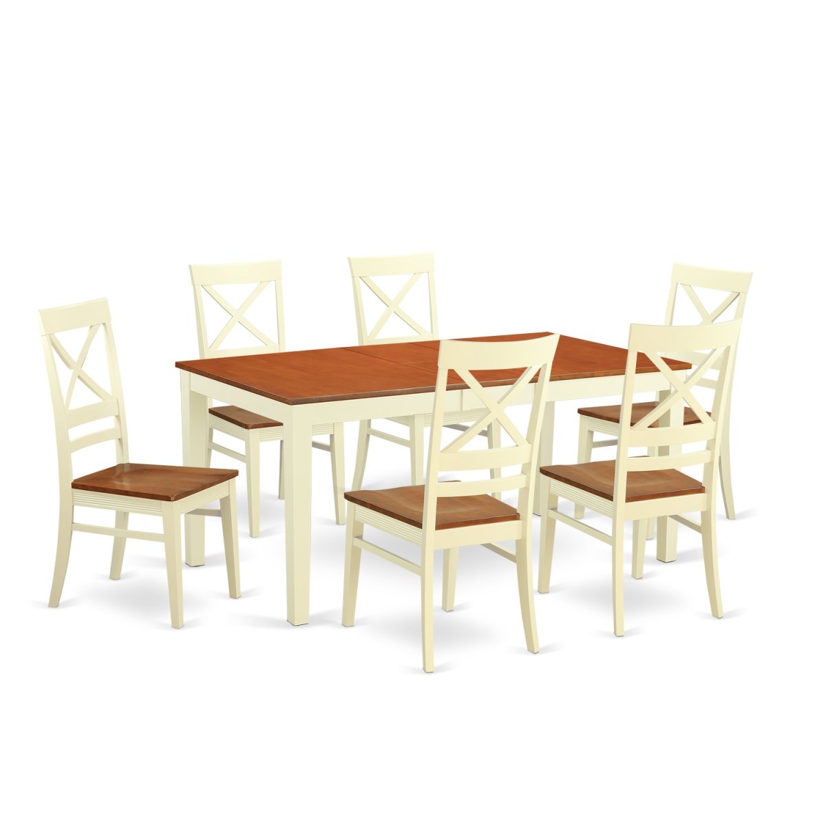 NIQU7-WHI-W Wood Seat Dining Room Sets with 6 Kitchen Table & 6 Chairs, Buttermilk & Cherry - 7 Piece -  East West Furniture