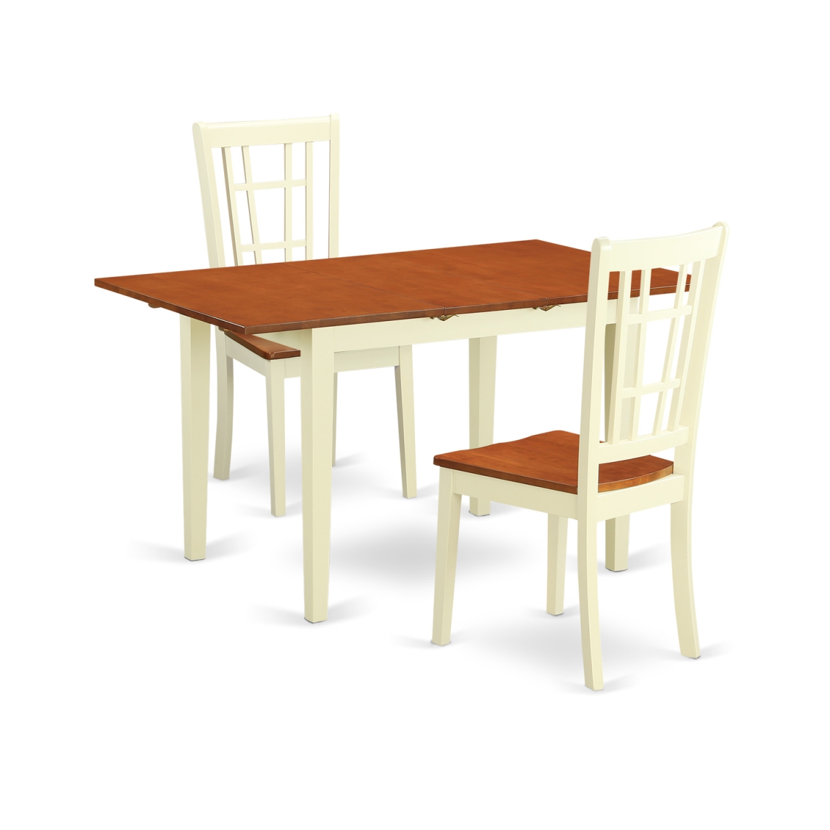 Picture of East West Furniture NONI3-WHI-W Wood Seat Dining Room Table Set with 2 Table & 2 Chairs&#44; Buttermilk & Cherry - 3 Piece