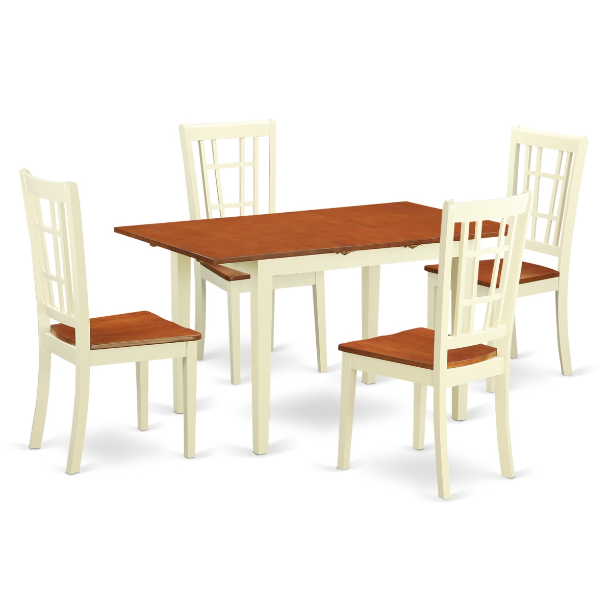 Picture of East West Furniture NONI5-WHI-W Dining Set with 4 Table & 4 Chairs&#44; Buttermilk & Cherry - 5 Piece