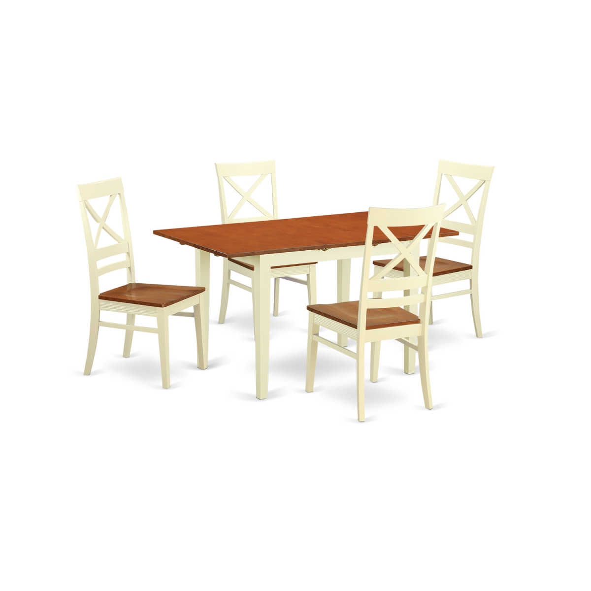 Picture of East West Furniture NOQU5-WHI-W Small Kitchen Table Set with 4 Table & 4 Chairs&#44; Buttermilk & Cherry - 5 Piece