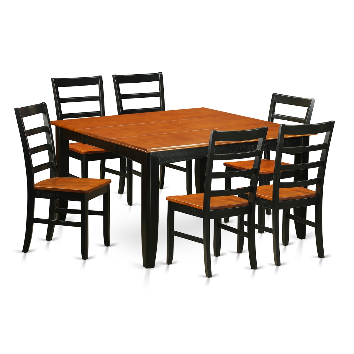 Wood Seat Kitchen Table Set - Dining Table & 6 Solid Chairs, Black & Cherry - 7 Piece