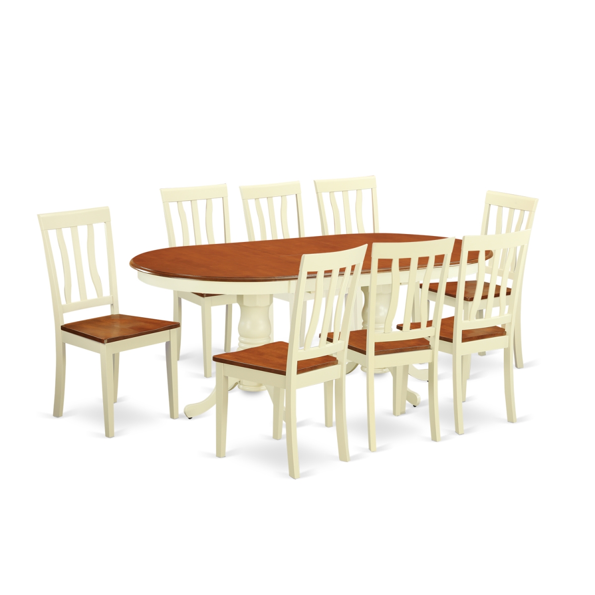 PLAN9-WHI-W Dinette Set - Dining Room Table & 8 Chairs, Buttermilk & Cherry - 9 Piece -  East West Furniture