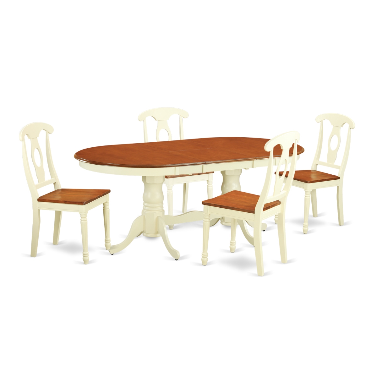 Wood Seat Table & Chairs Set - Kitchen Table & 4 Chairs, Buttermilk & Cherry - 5 Piece