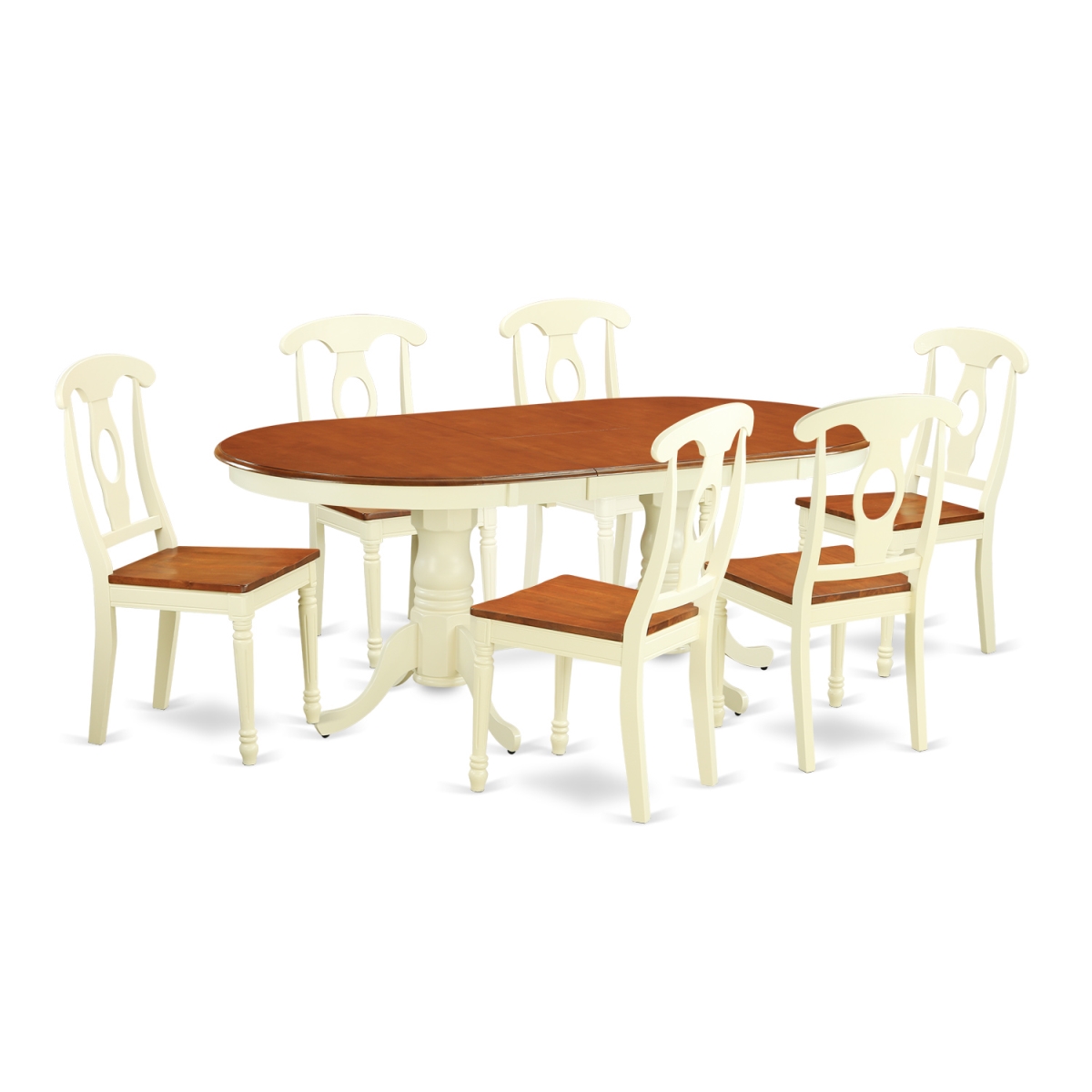 Wood Seat Table Set with 6 Table & 6 Chairs, Buttermilk & Cherry - 7 Piece