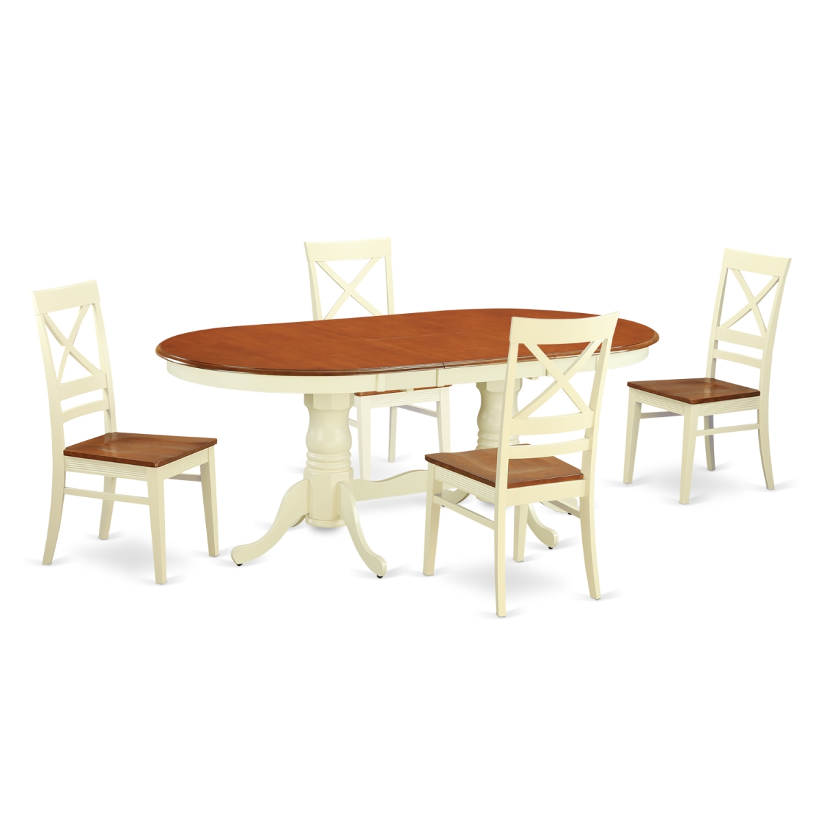 PLQU5-WHI-W Wood Seat Dining Set with 4 Table & 4 Chairs, Buttermilk & Cherry - 5 Piece -  East West Furniture