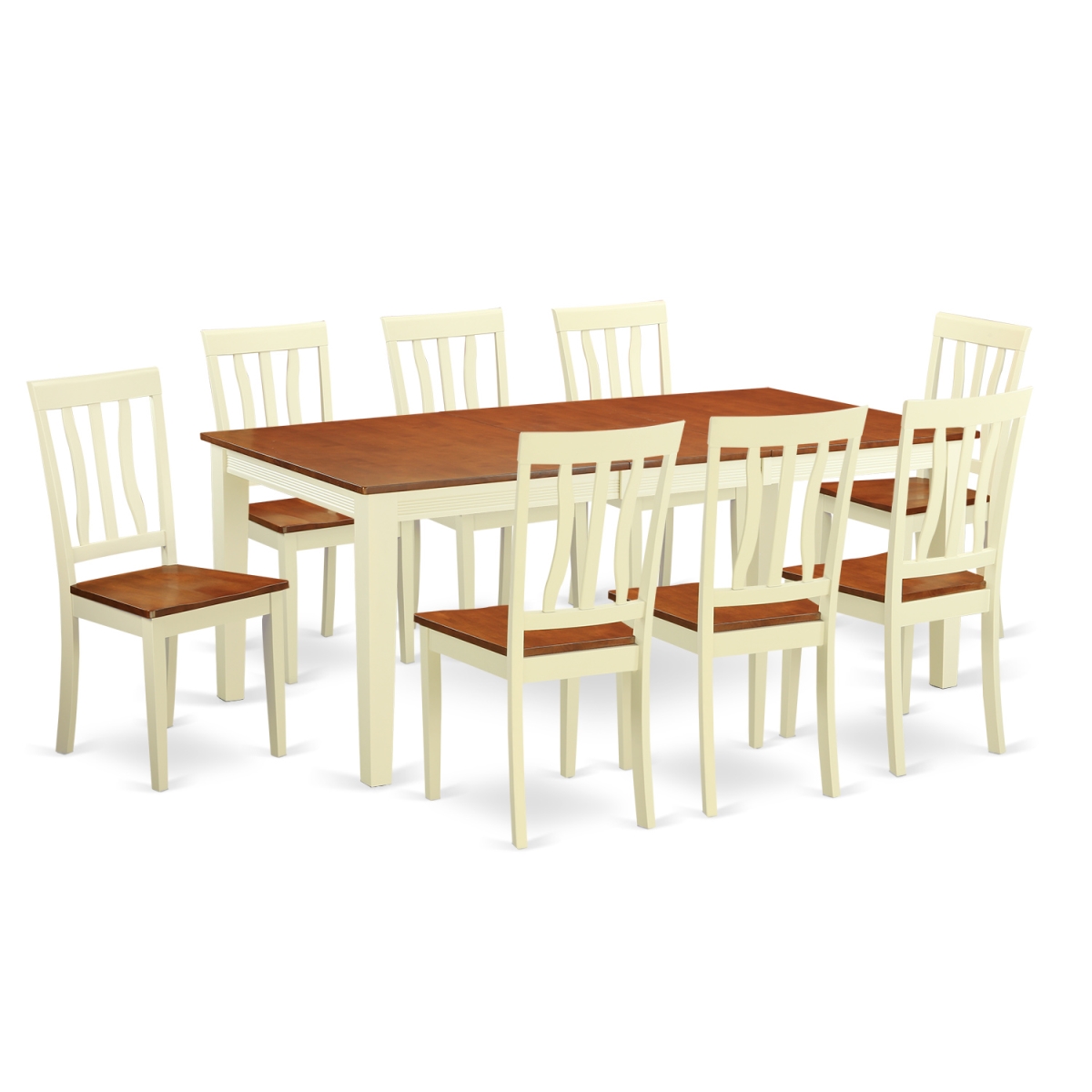 QUAN9-WHI-W Kitchen Nook Dining Set - Dining Room Table & 8 Chairs, Buttermilk & Cherry - 9 Piece -  East West Furniture