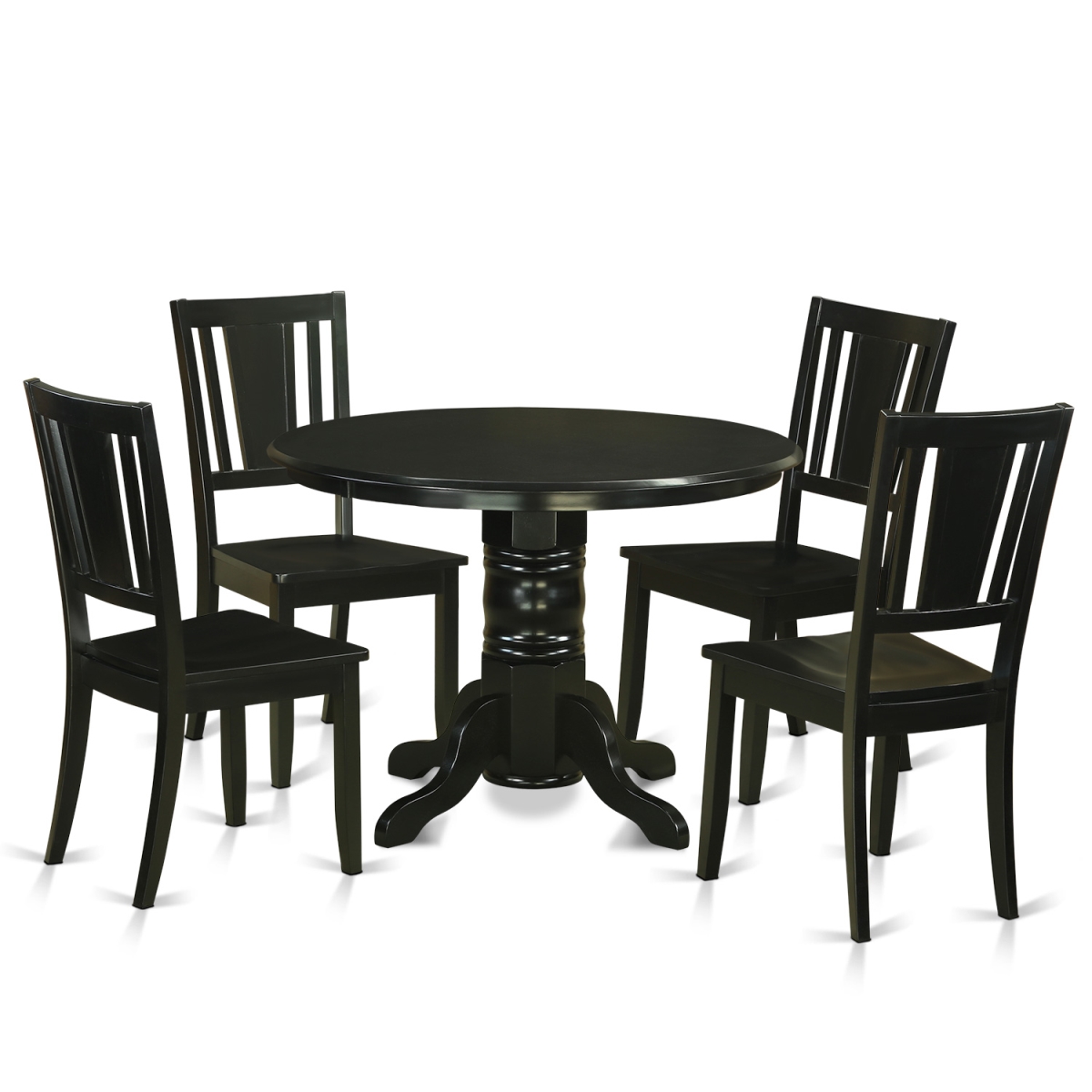Wood Seat Kitchen Table Set with 4 Dining Room Table & 4 Chairs, Black - 5 Piece