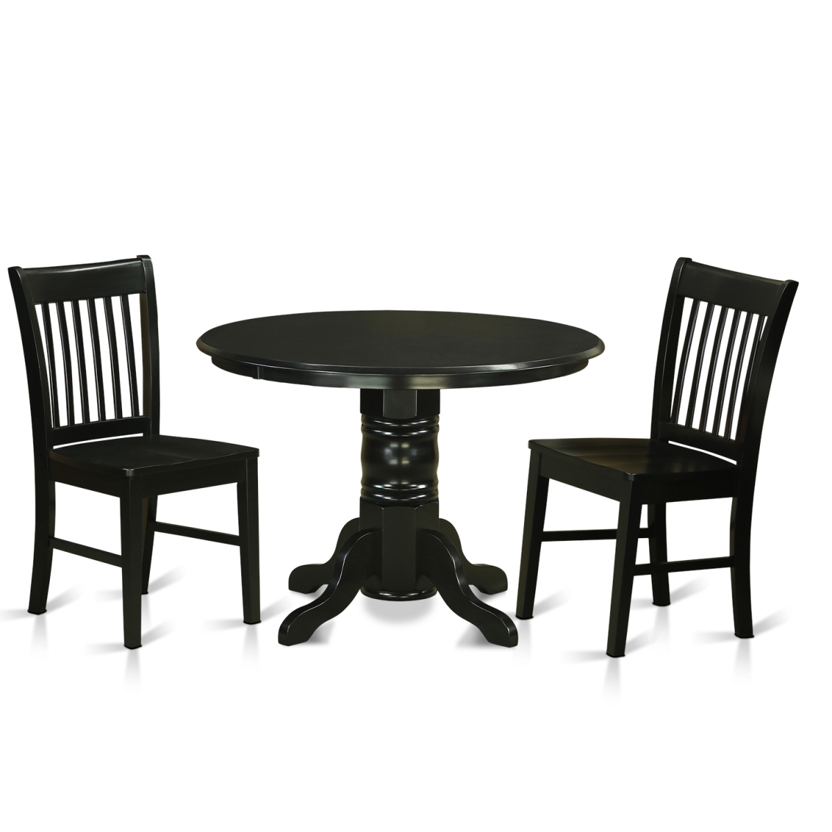 Picture of East West Furniture SHNO3-BLK-W Wood Seat Table Set - Table & 2 Chairs&#44; Black - 3 Piece
