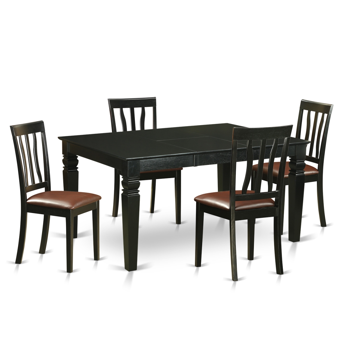 Faux Leather Table & Chair Set with 4 Table & 4 Chairs, Black - 5 Piece