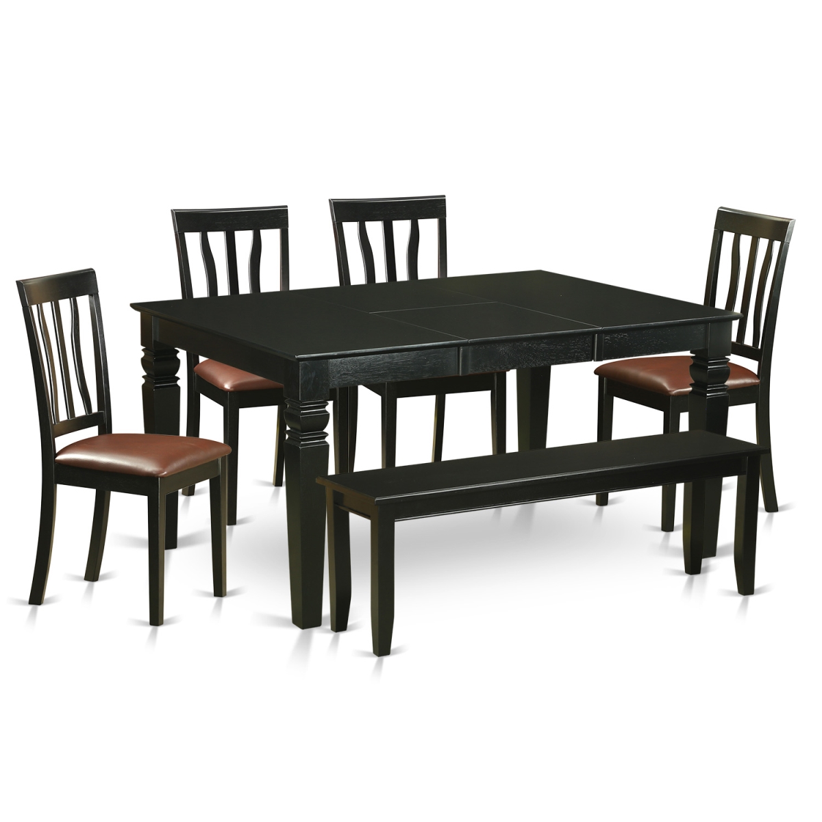 Faux Leather Kitchen Nook Dining Set - Kitchen Table & 4 Chairs & a Bench, Black - 6 Piece
