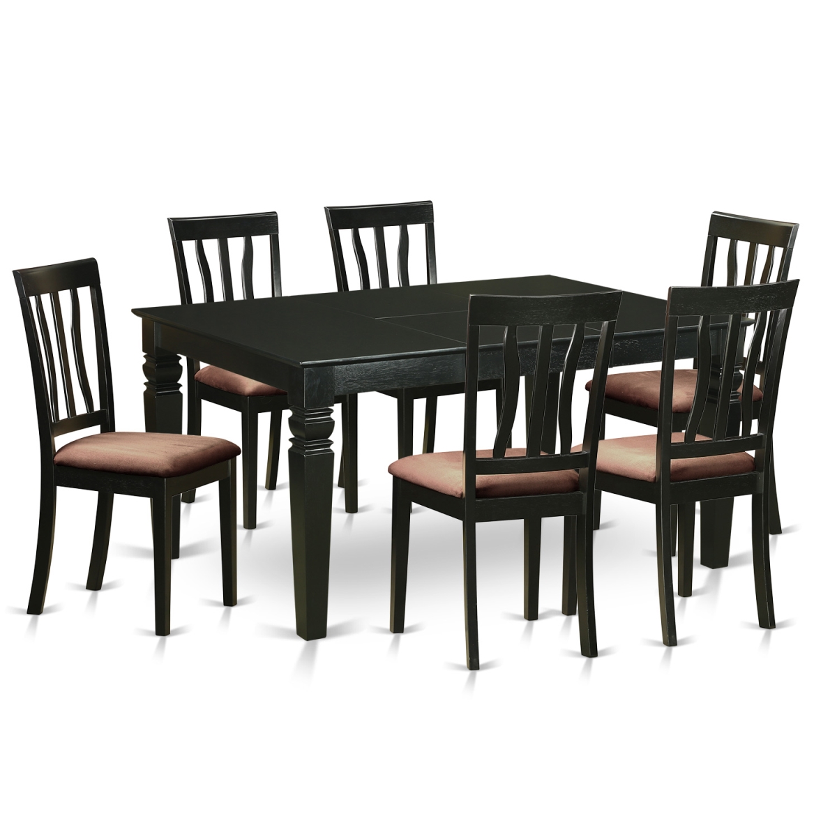 Table Set - Dining Table & 6 Chairs, Black - 7 Piece