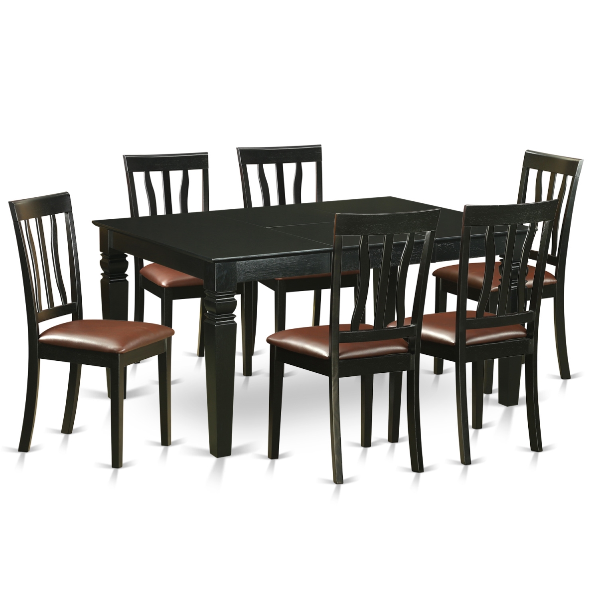 Faux Leather Dinette Table Set with 6 Kitchen Table & 6 Chairs, Black - 7 Piece