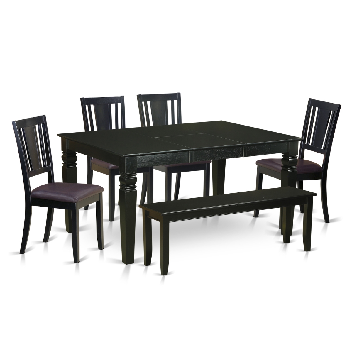 Dinette Set - Kitchen Table & 4 Chairs Along with a Bench, Black - 6 Piece