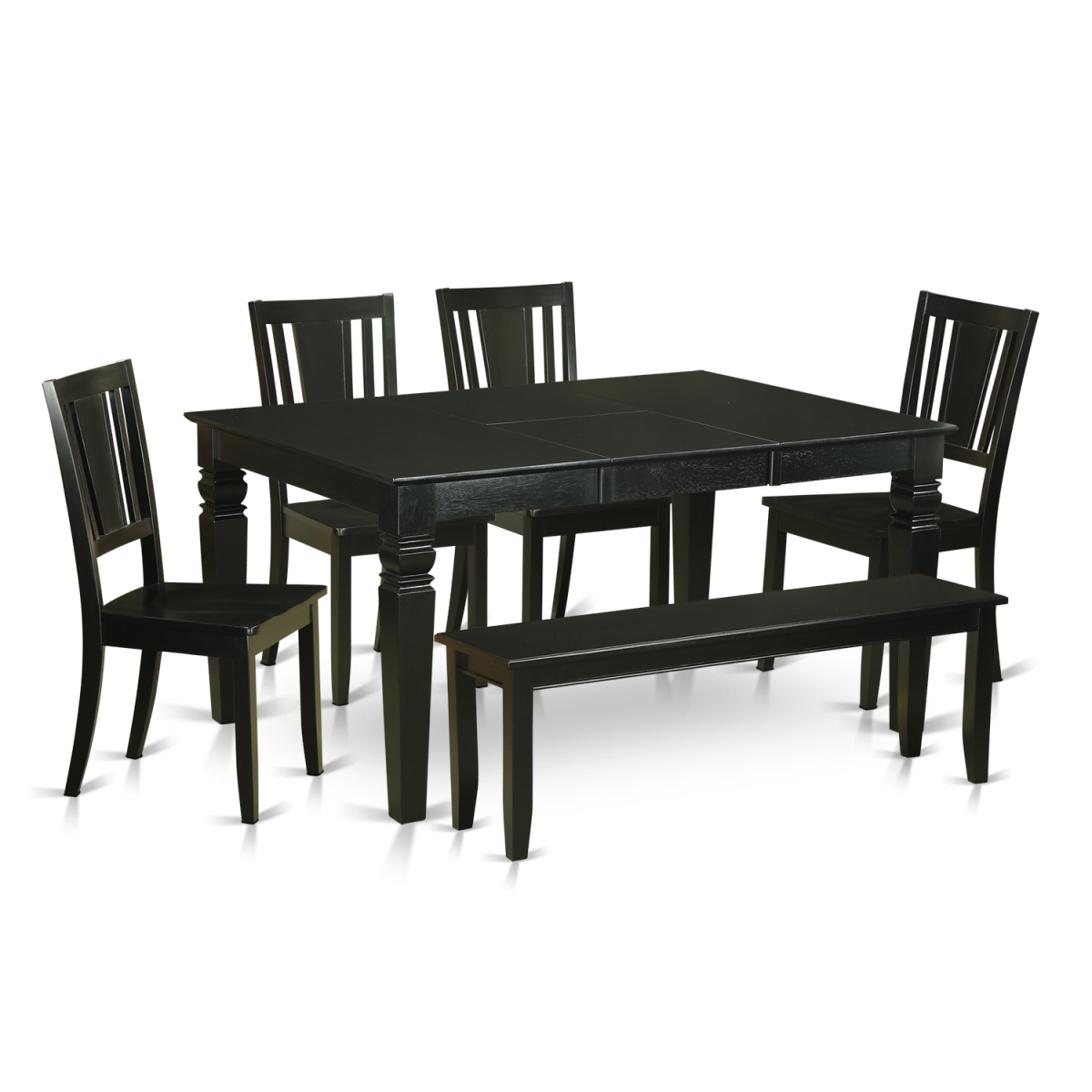 Dining Room Table Set - Dining Table & 4 Chairs Plus a Bench, Black - 6 Piece