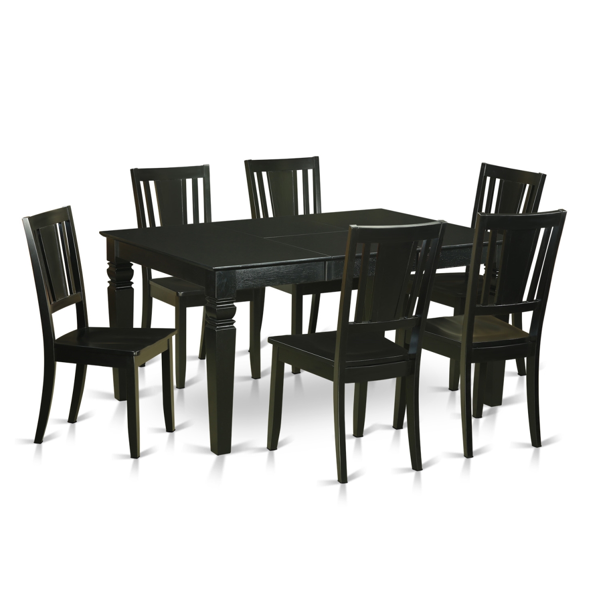 WEDU7-BLK-W Dining Room Set with 6 Table & 6 Chairs, Black - 7 Piece -  East West Furniture