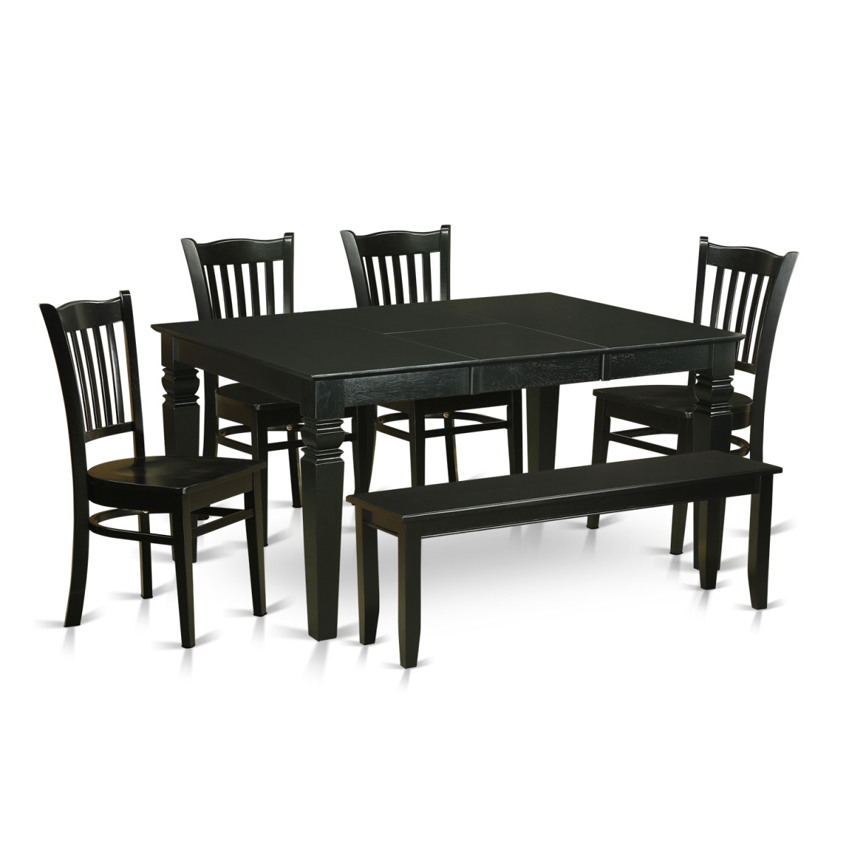 WEGR6D-BLK-W Dining Room Table Set - Dining Table & 4 Chairs & a Bench, Black - 6 Piece