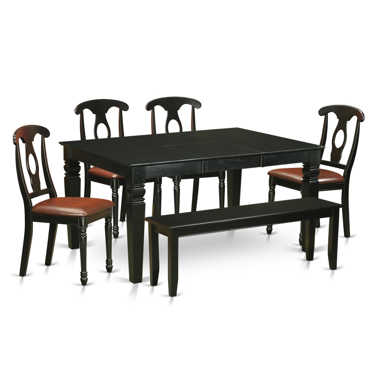 Table & Chair Set - Table & 4 Chairs Plus a Bench, Black - 6 Piece