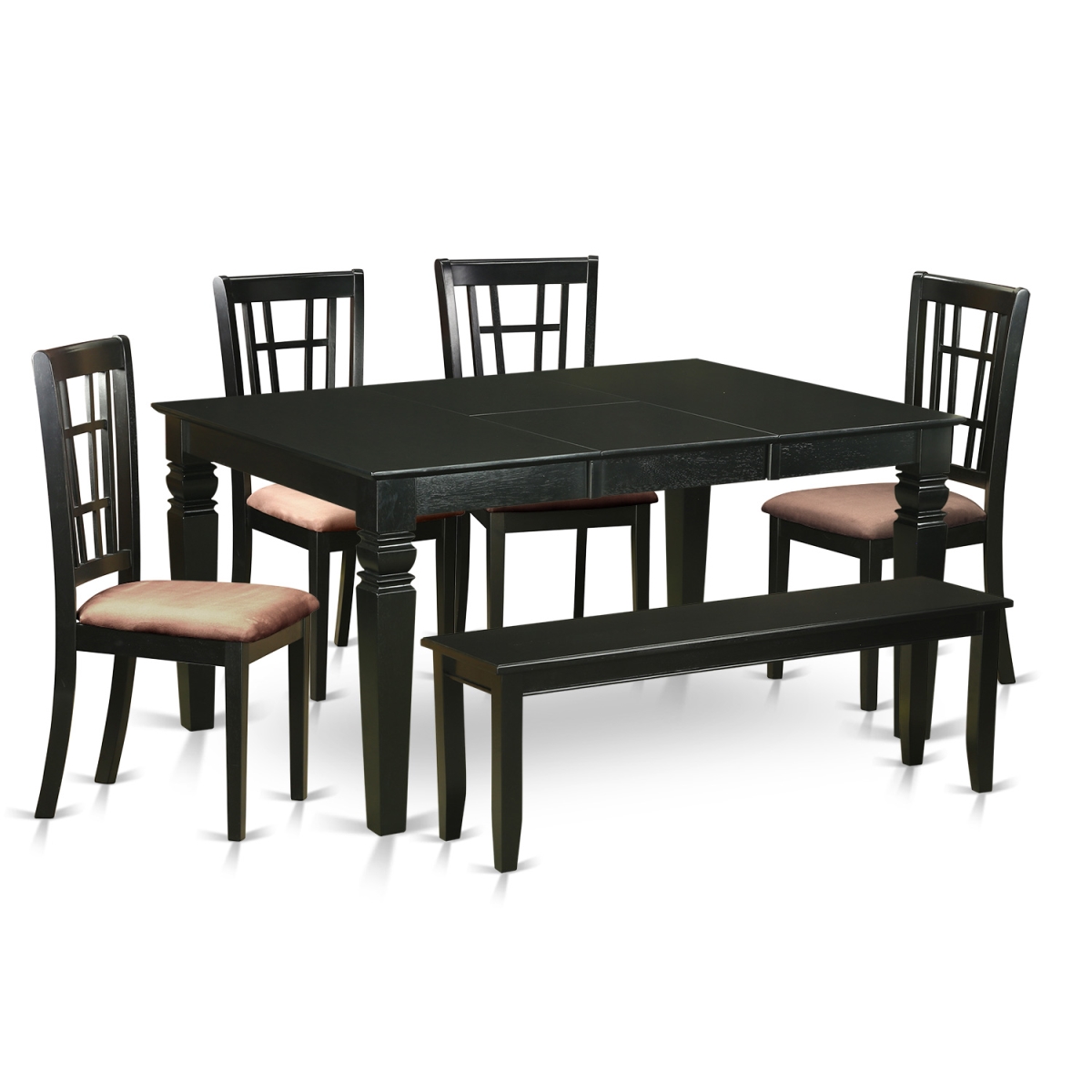 WENI6D-BLK-C Microfiber Kitchen Nook Dining Set - Kitchen Table & 4 Chairs with a Bench, Black - 6 Piece