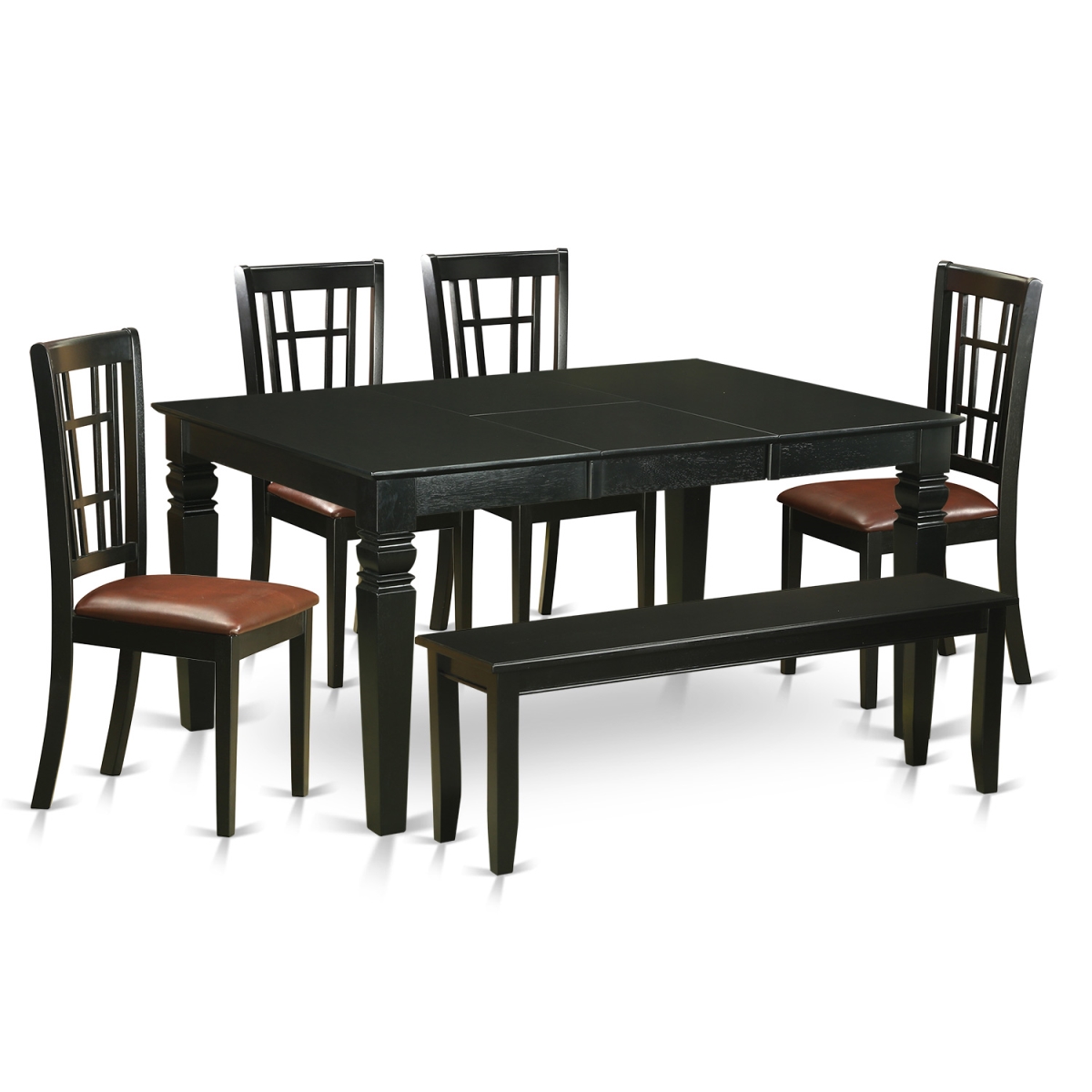 Kitchen Set - Kitchen Table & 4 Chairs Coupled with a Bench, Black - 6 Piece