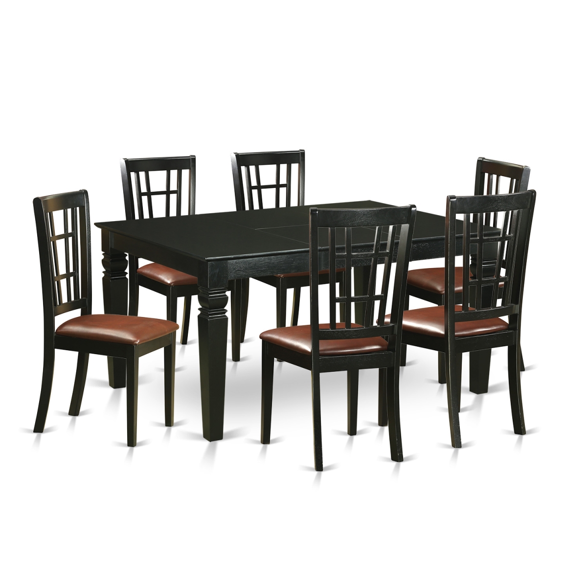 WENI7-BLK-LC Faux Leather Dining Room Sets - Small Kitchen Table & 6 Chairs, Black - 7 Piece -  East West Furniture