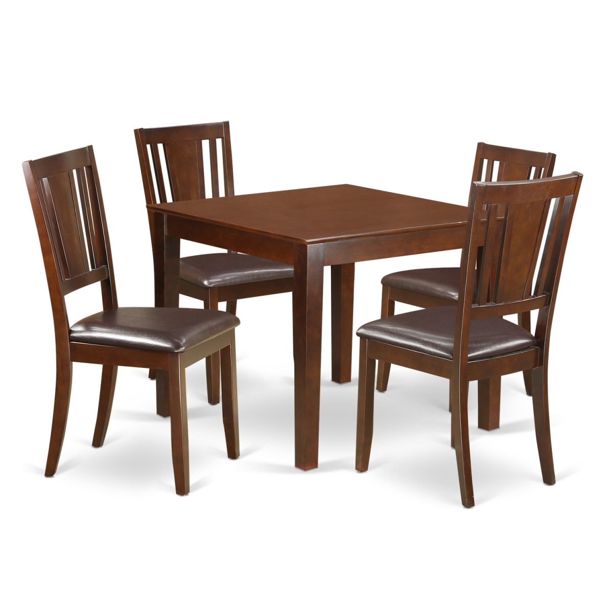 Picture of East West Furniture OXDU5-MAH-LC Dinette Set with One Oxford Dining Table & Four Chairs&#44; Mahogany - 5 Piece