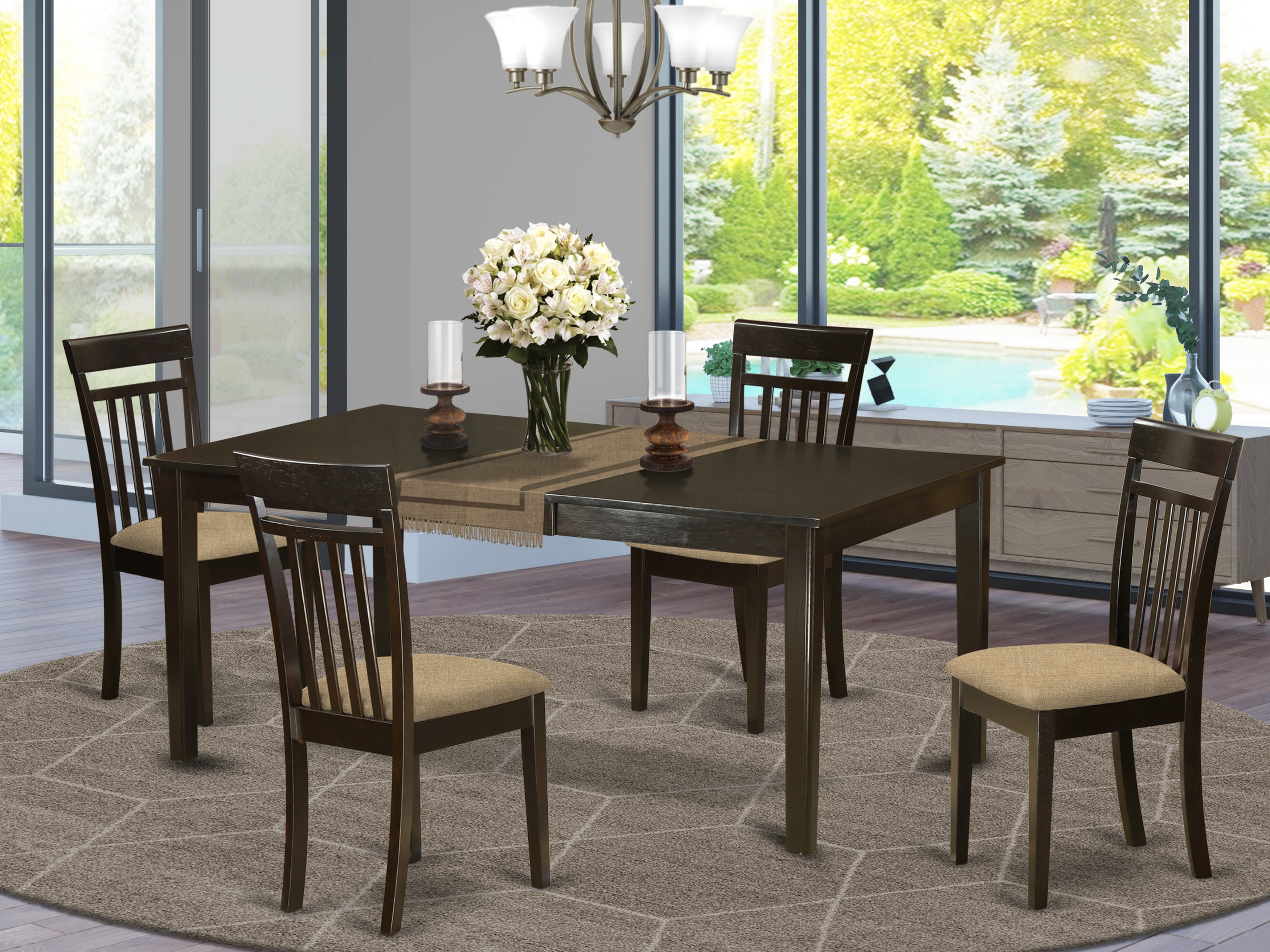 Formal Dining Room Set - Table with Leaf & 4 Chairs - 5 Piece