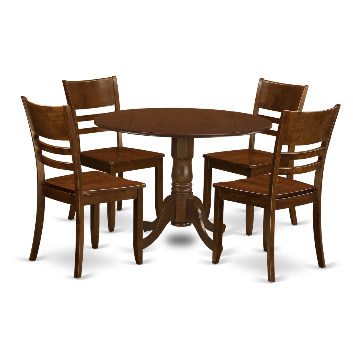 DLLY5-ESP-W Dublin Dining Set with 2 Drop Leaf & Four Solid Wood Seat Chairs, Espresso - 9 in. - 5 Piece