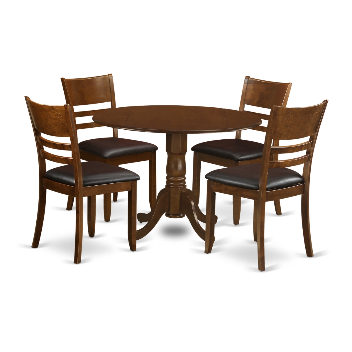 DLLY5-ESP-LC Set Dublin Table with Two Drop - Leaf & Four Leather Seat Chairs, Espresso - 9 in. - 5 Piece