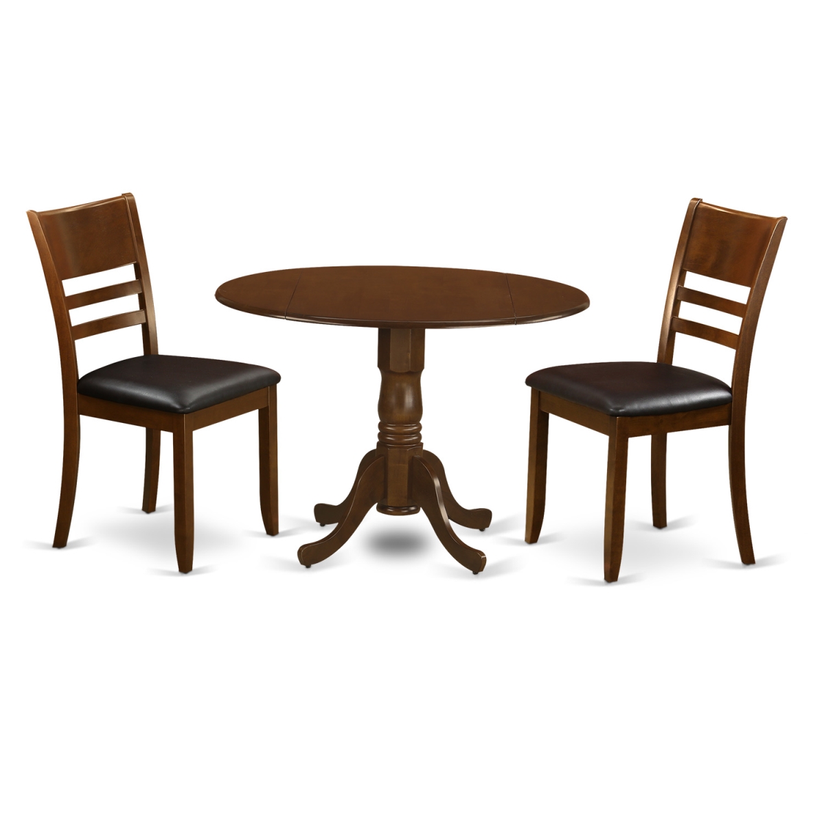 Dublin Table with 2 Drop - Leaf & Two Leather Seat Chairs, Espresso - 9 in. - 3 Piece